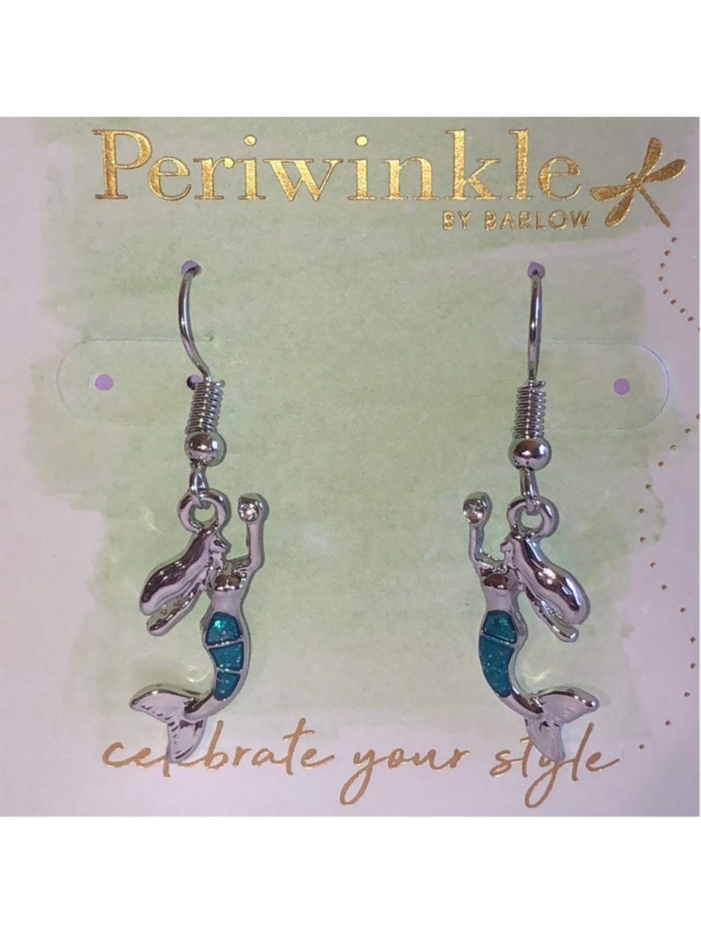 Periwinkle by Barlow Silver Tone Blue Enamel Mermaid Dangling Boho Earrings